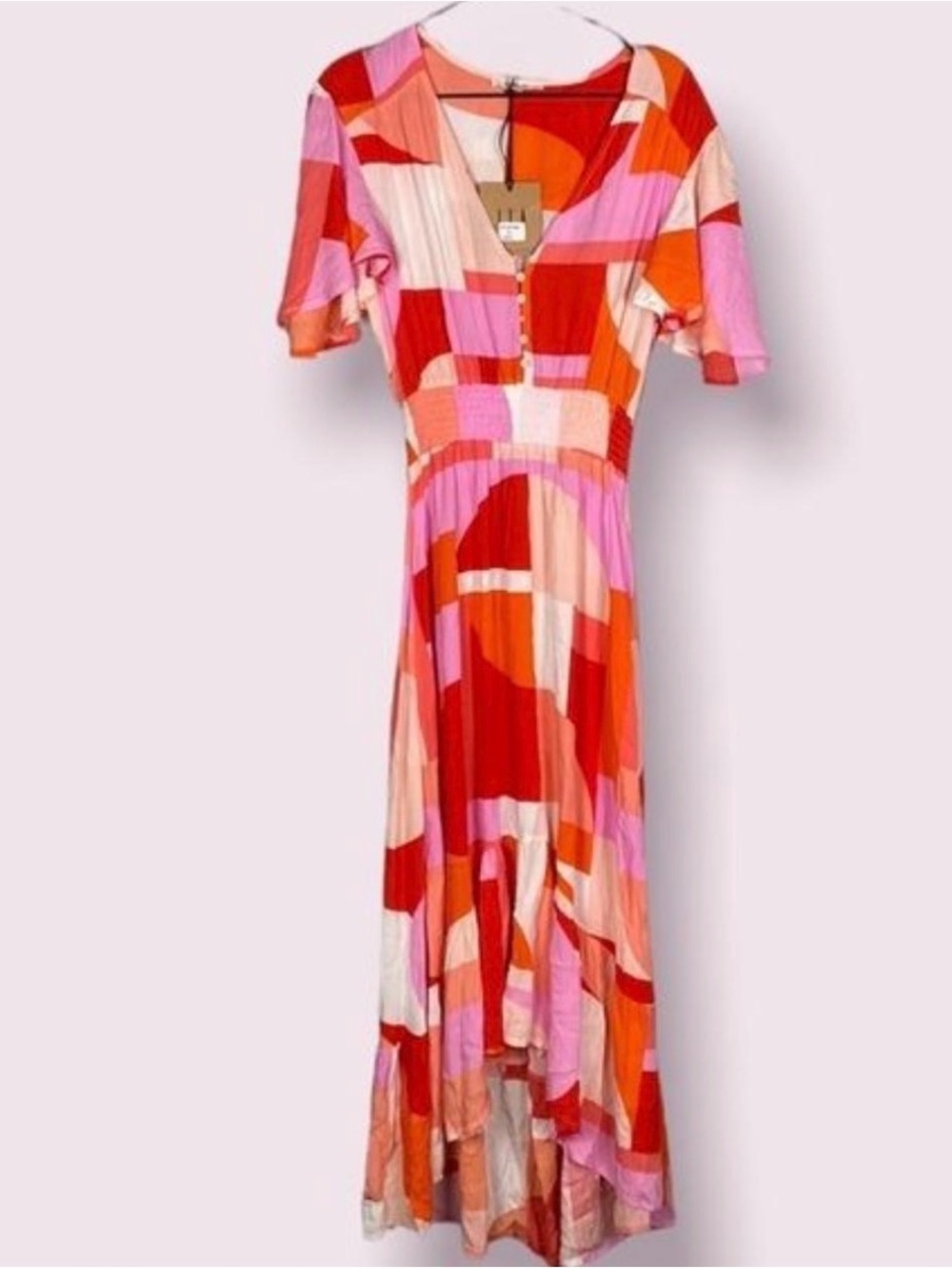 Colorblock Pink & Red High-Low Maxi Dress